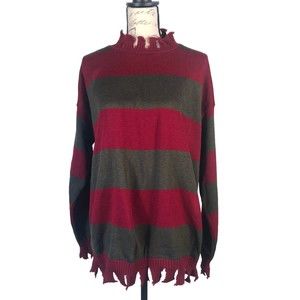 The Freddy Sweater Nightmare on Elm Street in Dark Red and Green Stripes Size 16